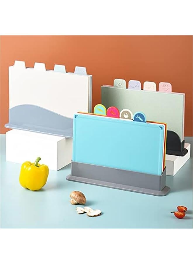 Plastic Cutting Board with Storage Shelf set of 4) for Kitchen Different Food TypesColorCoded DishwasherSafe NonSlipwith e Saving Storage Case grey) - Image 2