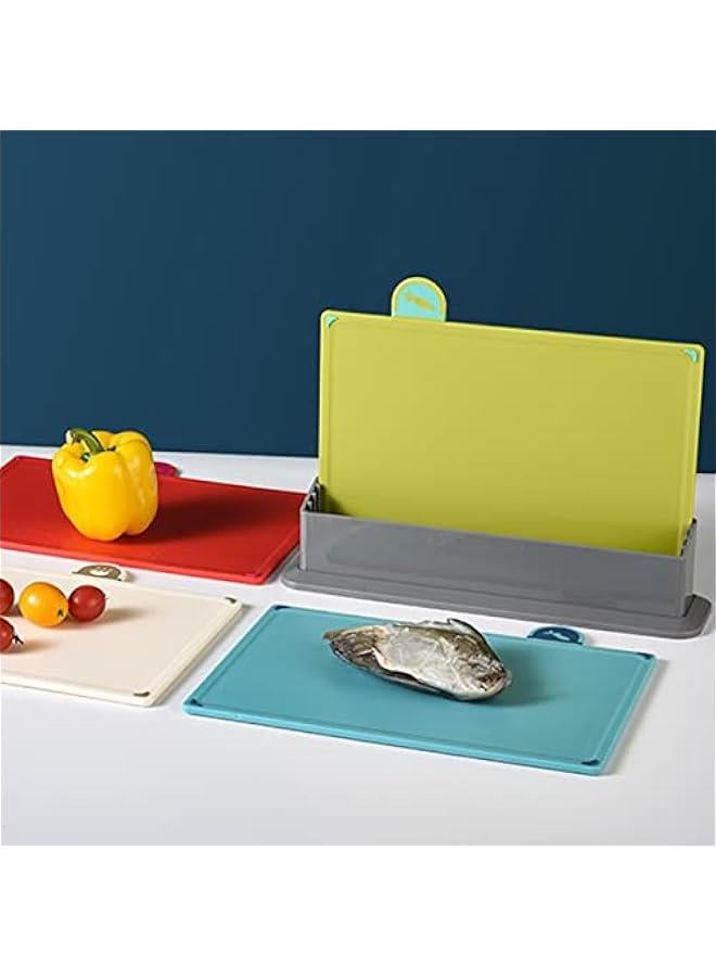 Plastic Cutting Board with Storage Shelf set of 4) for Kitchen Different Food TypesColorCoded DishwasherSafe NonSlipwith e Saving Storage Case grey) - Image 3