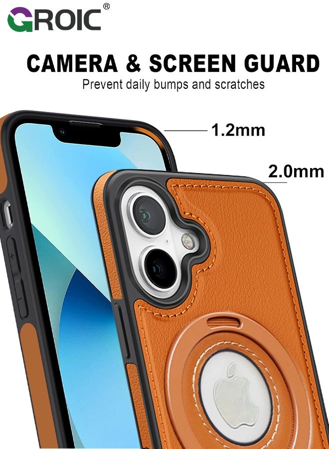 GROIC Designed for iPhone 17 Standing Case, Leather Magnetic Phone Cover for iPhone 17, Invisible Ring Holder Stand Logo Hole Back Cover, Vegan, Luxury, Elegant (Brown) - Image 4