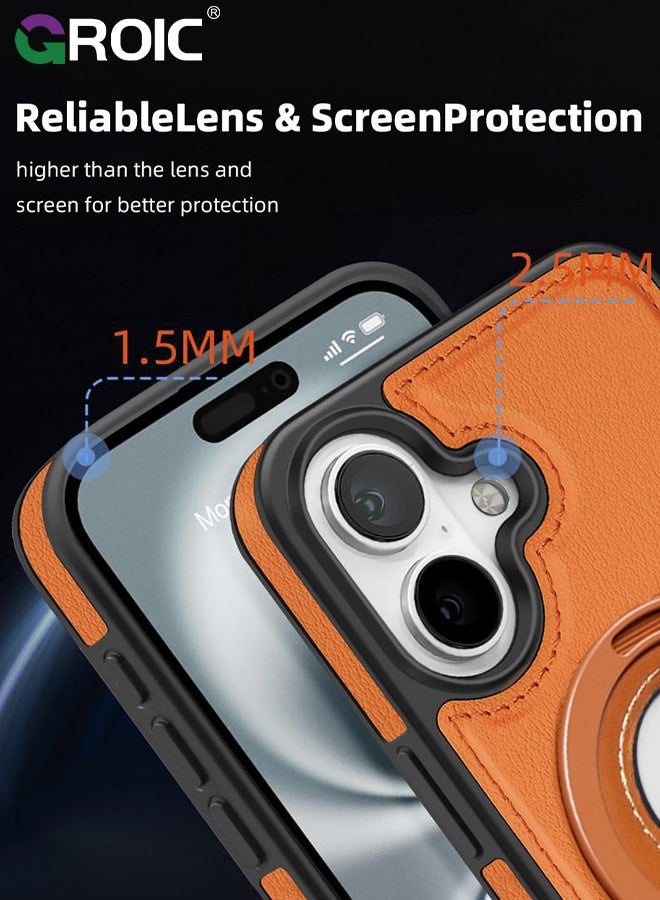 GROIC Designed for iPhone 17 Standing Case, Leather Magnetic Phone Cover for iPhone 17, Invisible Ring Holder Stand Logo Hole Back Cover, Vegan, Luxury, Elegant (Brown) - Image 3
