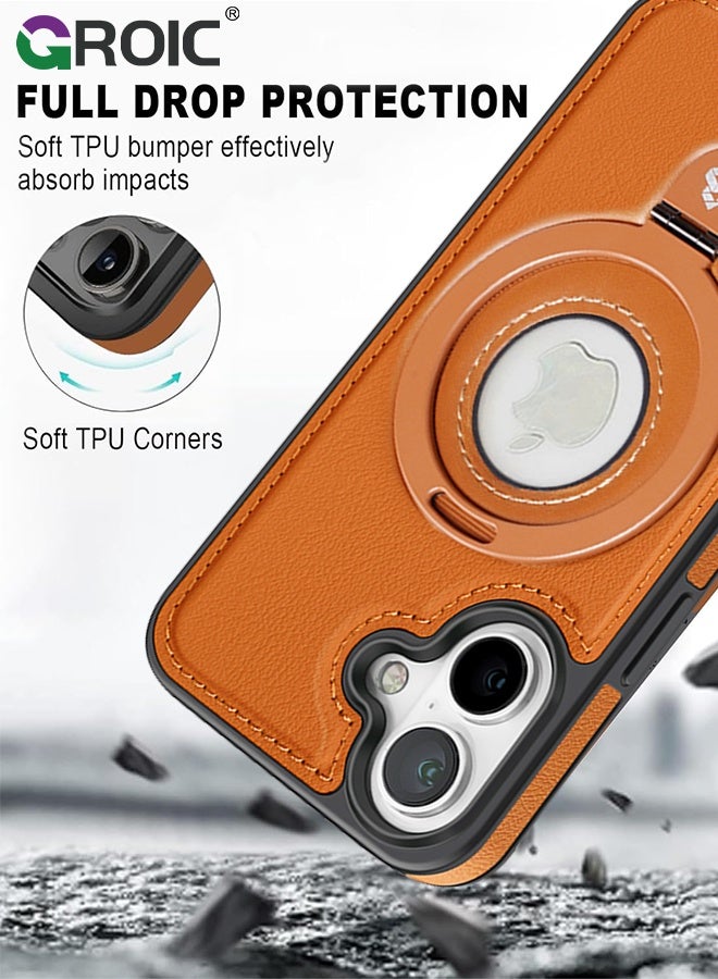 GROIC Designed for iPhone 17 Standing Case, Leather Magnetic Phone Cover for iPhone 17, Invisible Ring Holder Stand Logo Hole Back Cover, Vegan, Luxury, Elegant (Brown) - Image 5