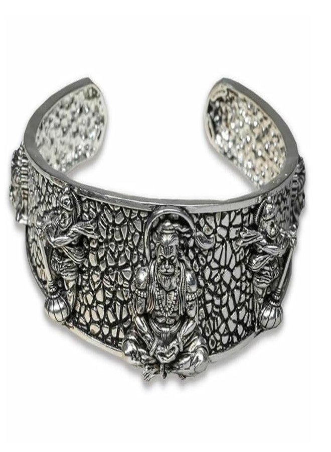 ADHVIK Unisex Adjustable Openable Lock Free God Lord Mahavir Mahabali Shri Bajrangbali Sankat Mochan Hanuman Ji 5 Mukhi Face Hand Cuff Wrist Half Kada Bangle Bracelet for Strength, Protection & Devotion - Image 1
