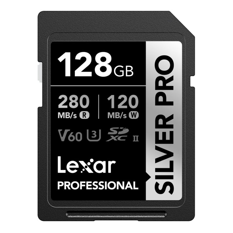 Lexar Silver Pro SD Card 128GB, UHS-II Memory Card, V60, U3, C10, SDXC Card, Up To 280MB/s Read, for Professional Photographer, Videographer, Enthusiast (LSDSIPR128G-BNNAA)