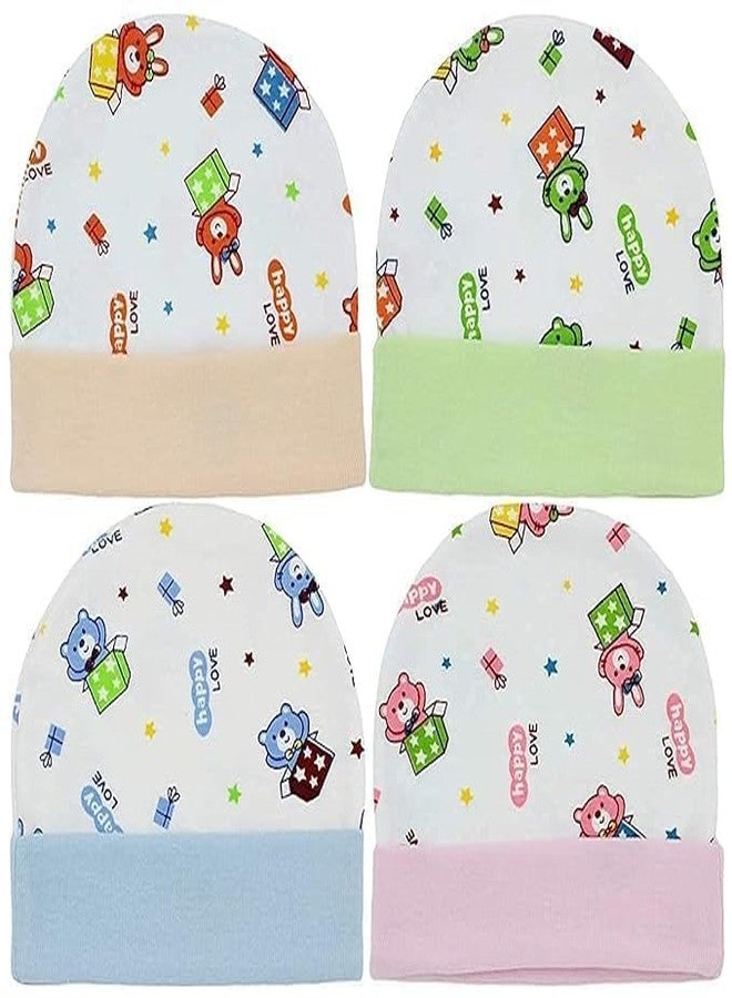 4NEwBiES Baby's Cotton New Born Baby Stylish Cap, Multicolor, 0-6 Months (0-6 Months, 3, Count) - Image 1