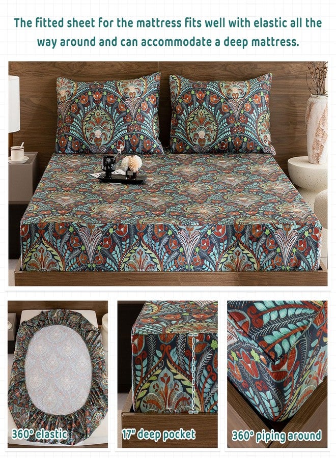 QSH Boho Sheets King Size - 100% Egyptian Cotton Bohemian Patterned Sheets Printed Bedding King Size Bed Sheets 17.5" Extra Deep Pocket 4pcs - Image 4