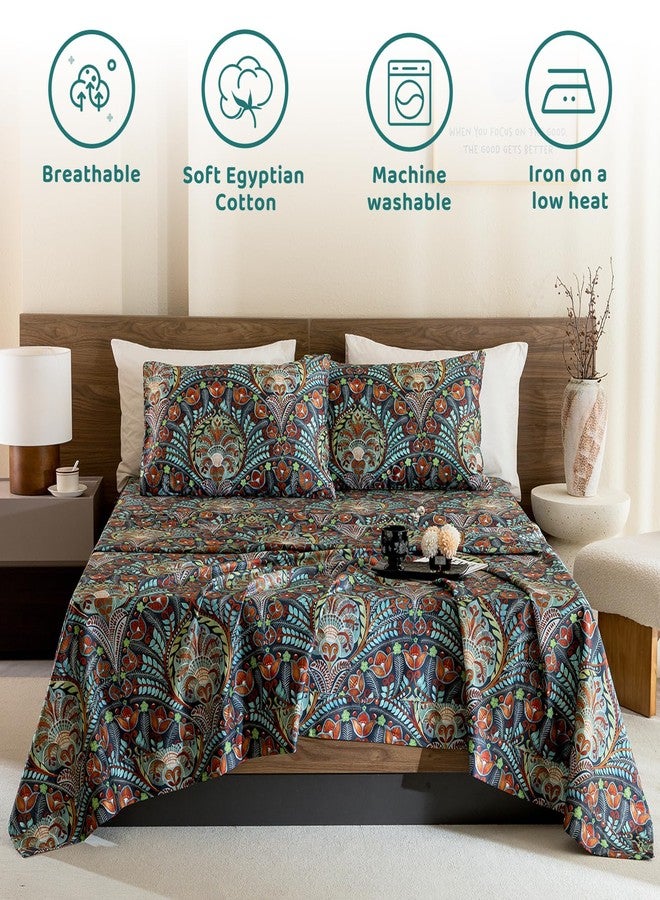 QSH Boho Sheets King Size - 100% Egyptian Cotton Bohemian Patterned Sheets Printed Bedding King Size Bed Sheets 17.5" Extra Deep Pocket 4pcs - Image 3