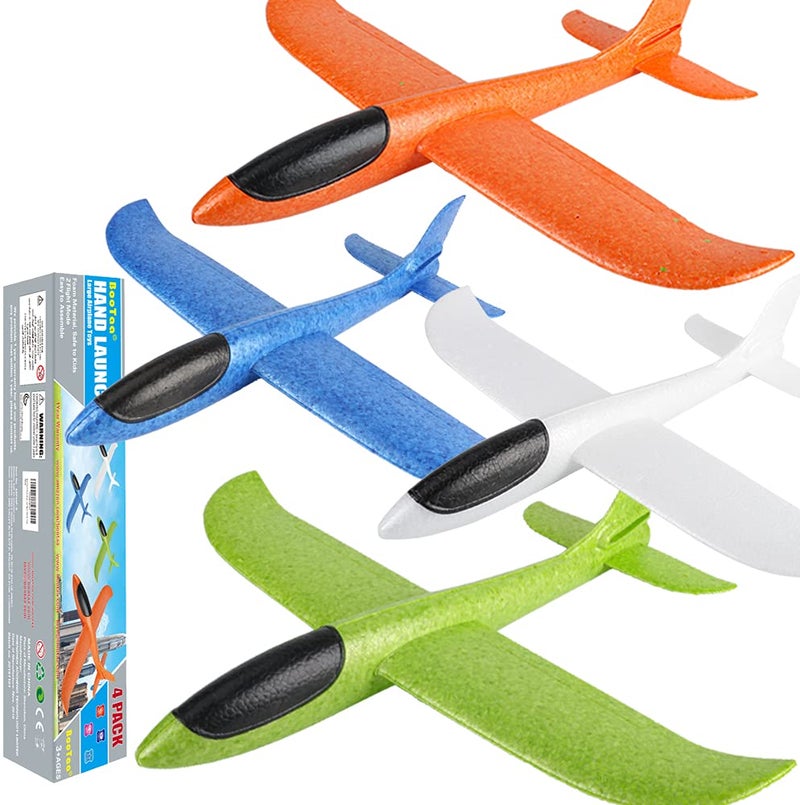 BooTaa 4 Pack Airplane/Flying Toys, 17.5" Large Throwing Foam Plane/Gliders, 2 Flight Mode, Birthday Gifts for Girls Kids 3 4 5 6 7 8 9 10 11 12 Year Old Boys,Outdoor Sport Game Toys - Image 1