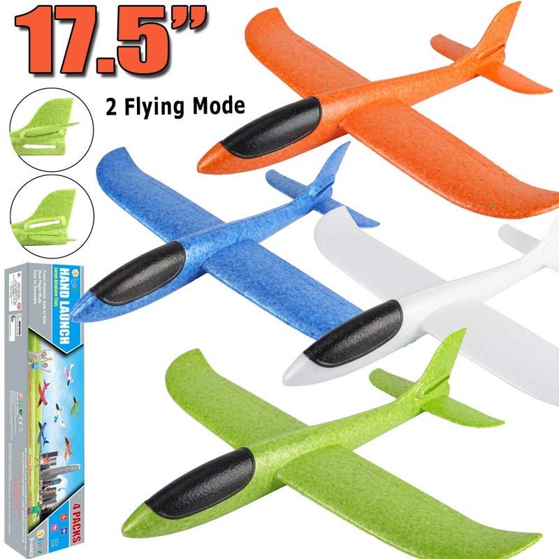 BooTaa 4 Pack Airplane/Flying Toys, 17.5" Large Throwing Foam Plane/Gliders, 2 Flight Mode, Birthday Gifts for Girls Kids 3 4 5 6 7 8 9 10 11 12 Year Old Boys,Outdoor Sport Game Toys - Image 3
