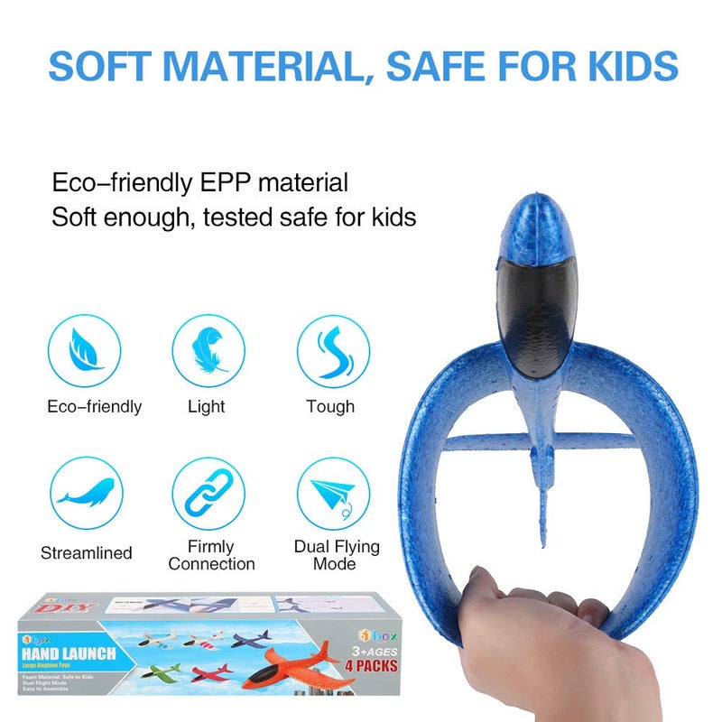 BooTaa 4 Pack Airplane/Flying Toys, 17.5" Large Throwing Foam Plane/Gliders, 2 Flight Mode, Birthday Gifts for Girls Kids 3 4 5 6 7 8 9 10 11 12 Year Old Boys,Outdoor Sport Game Toys - Image 4