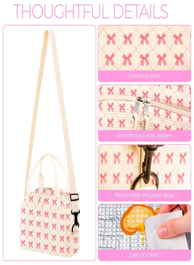 WOBAGMEN Lunch Box for Women,Lunch Bag Cute Corduroy Insulated Lunch Box With Shoulder Strap for Adult Womens for Work Picnic (Neat bow) - Image 4