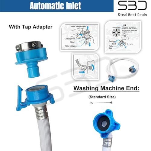 SBD 1.5 Meter Fully Automatic Washing Machine Inlet Pipe With Universal Tap Adaptor Connector | Burst Proof and Anti Kink | Hot & Cold Water Washing Machine Pipe Inlet | Pressure Resistant - Image 5