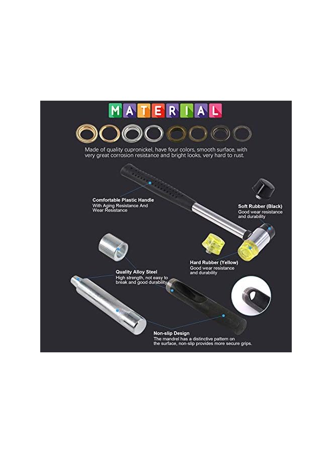Glarks 164Pcs 1/2 Inch Grommets Eyelets with Tool Sets, 160Pcs 4 Colors Grommets Eyelets with 4Pcs Installation Tools for Fabric, Canvas, Curtain, Clothing, Leather Repair and Decoration - Image 3