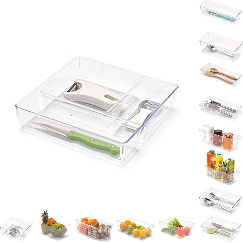 PLASTIFIC Plastic Kitchen Freezer Drawer Fridge Storage Box Rack Holder Slide Shelf Organizer Stackable Refrigerator Organizer Bins for Kitchen (Design No 1, 23 X 23 X 5cm) - Image 1