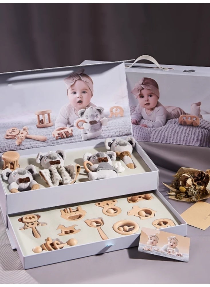 Wooden Ringbell Newborn Meeting Gift Box Baby Full Moon Gift Box Newborn Baby Toy Gift Box Flagship 15 piece set of double-layer portable gift box - Image 1