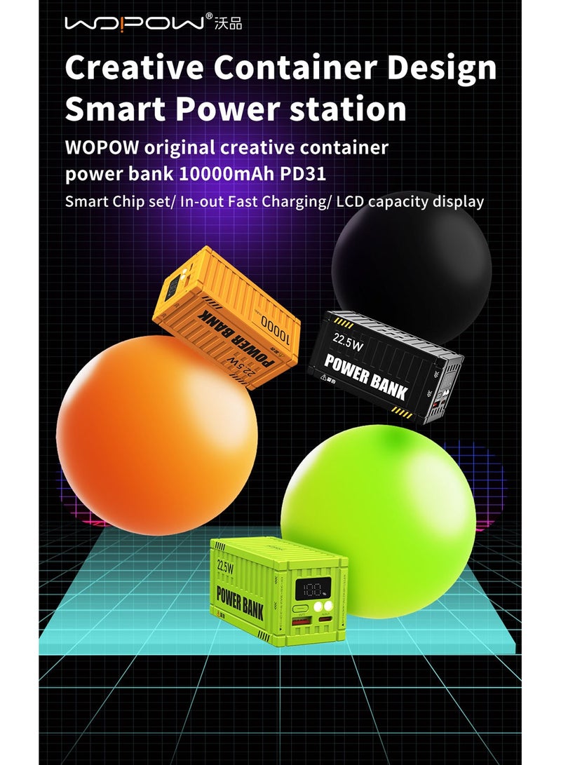 وبو 22.5W شحن سريع حاوية صغيرة محمولة قوة البنك 10000mAh شاشة رقمية مزدوجة LED ضوء مع حبال النايلون - أصفر - Image 2