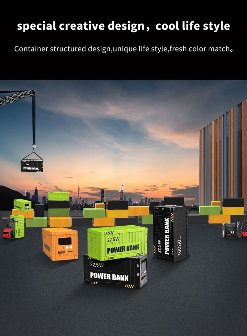 وبو 22.5W شحن سريع حاوية صغيرة محمولة قوة البنك 10000mAh شاشة رقمية مزدوجة LED ضوء مع حبال النايلون - أصفر - Image 3