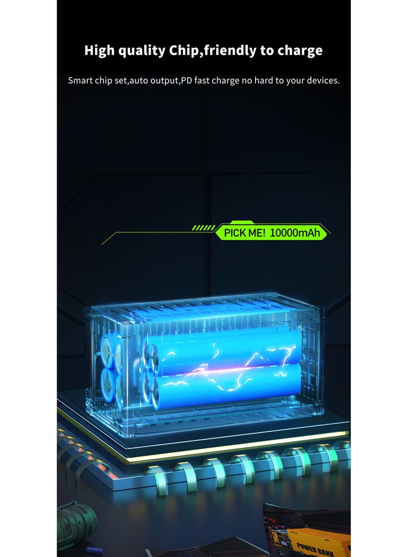 وبو 22.5W شحن سريع حاوية صغيرة محمولة قوة البنك 10000mAh شاشة رقمية مزدوجة LED ضوء مع حبال النايلون - أصفر - Image 5