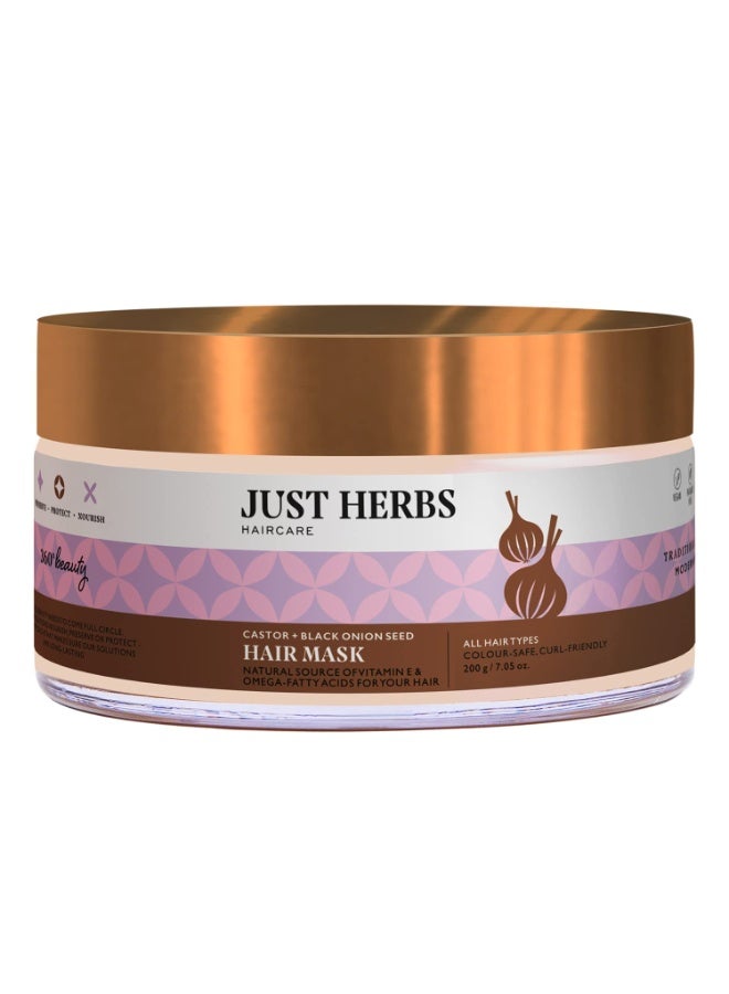 Just Herbs Dandruff Control Ayurvedic Soya Protein Shampoo 200ml & Just Herbs Anti Hairfall Natural Hair Mask with Castor & Black Onion Seed for Dandruff, Boost Hair Growth & Hair Spa - 200gm - Image 2