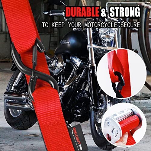 AWELCRAFT Motorcycle Tie Down Straps (2 Pack) Lab Tested 3,300lb Break Strength, Steel Cambuckle Tiedown Set with Integrated Soft Loops - Better Than a Ratchet Red - Image 4
