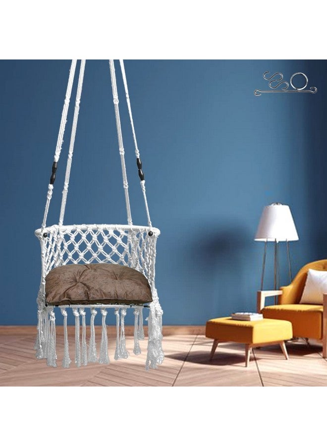 Patiofy أرجوحة باتيوفي بريميوم على شكل C للبالغين للمنزل / أرجوحة للشرفة / أرجوحة للأطفال / كرسي أرجوحة معلق / أرجوحة للحديقة / تشمل وسادة بنية على شكل D ومجموعة تعليق / سعة 150 كجم - أبيض - Image 1