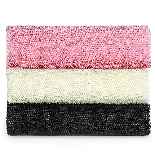JASSINS African Exfoliating Net,JASSINS African Sponge Net,Body Exfoliating Long Net Shower Body Scrubber Back Scrubber Skin Smoother（Black+White+Pink） - Image 1