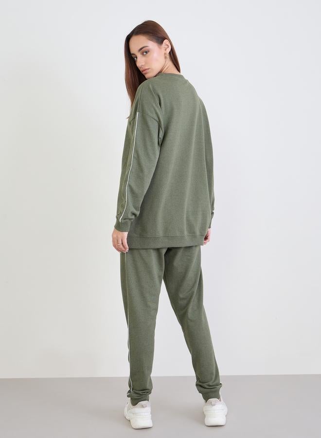 Styli Olive Oversized Longline Sweatshirt and Joggers Co-Ords - Image 3