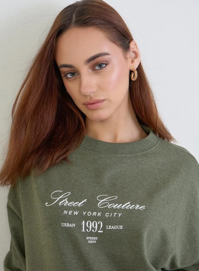 Styli Styli Olive Oversized Longline Sweatshirt and Joggers Co-Ords