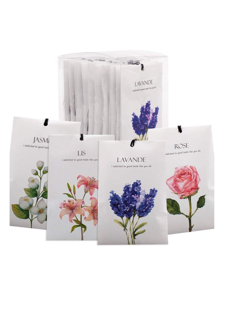 Lavender Jasmine Lily Rose Flower Sachet 1Box 12Pcs 12 Packs Closet Air Deodorizer Freshener Scented Drawers Sachets Long Lasting Smell Goods for House 4 Scent Home Car Fragrance Products - Image 1