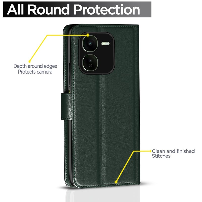 Pikkme Flip Cover for IQOO Z9x 5G Leather Finish | Inside TPU with Card Pockets | Wallet Stand and Shock Proof | Complete Protection Flip Case(Green) - Image 4