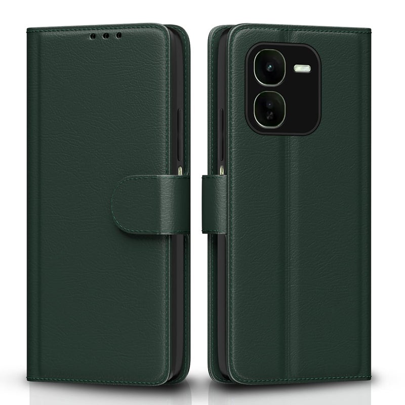 Pikkme Flip Cover for IQOO Z9x 5G Leather Finish | Inside TPU with Card Pockets | Wallet Stand and Shock Proof | Complete Protection Flip Case(Green) - Image 1