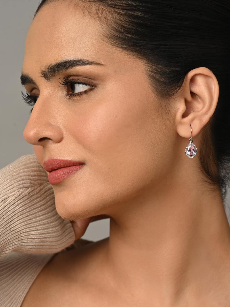 CLARA 925 Sterling Silver Jino Pink Pear Solitaire Dangle Drop Earrings | Platinum Plated, Swiss Zirconia |Gift for Women and Girls - Image 3