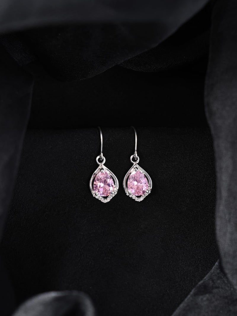 CLARA 925 Sterling Silver Jino Pink Pear Solitaire Dangle Drop Earrings | Platinum Plated, Swiss Zirconia |Gift for Women and Girls - Image 2
