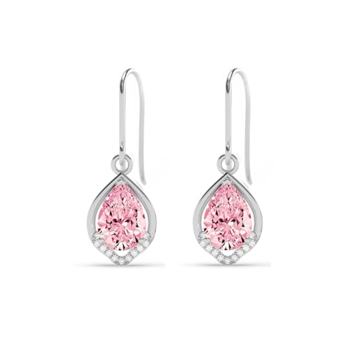 CLARA 925 Sterling Silver Jino Pink Pear Solitaire Dangle Drop Earrings | Platinum Plated, Swiss Zirconia |Gift for Women and Girls - Image 1