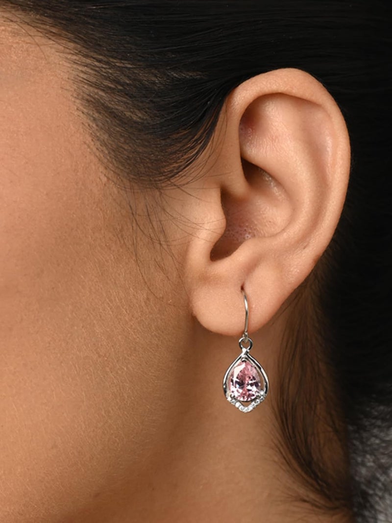 CLARA 925 Sterling Silver Jino Pink Pear Solitaire Dangle Drop Earrings | Platinum Plated, Swiss Zirconia |Gift for Women and Girls - Image 4