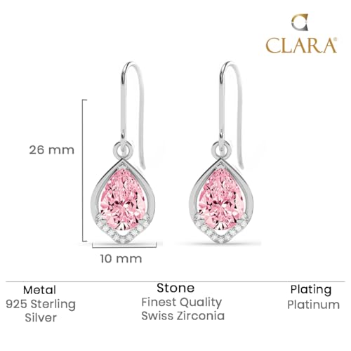 CLARA 925 Sterling Silver Jino Pink Pear Solitaire Dangle Drop Earrings | Platinum Plated, Swiss Zirconia |Gift for Women and Girls - Image 5