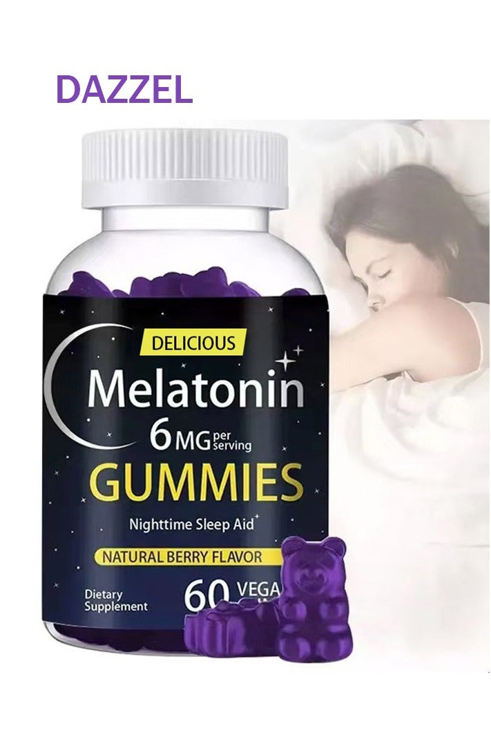 DAZZEL Melatonin 6 mg Fast Dissolve 60 Gummies | Nighttime Sleep Aid | Natural Berry Flavor | Vegetarian, Non-GMO, Gluten Free - Image 1
