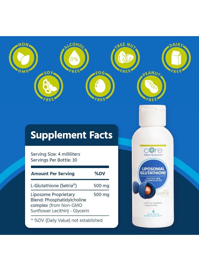 Core Med Science Liposomal Glutathione Liquid - Pure Reduced Glutathione Setria® 500mg/dose, 30 doses - Liver Detox, Brain Function - Vegan Soy-Free Non-GMO, Citrus Flavored - IV For Life - Image 3