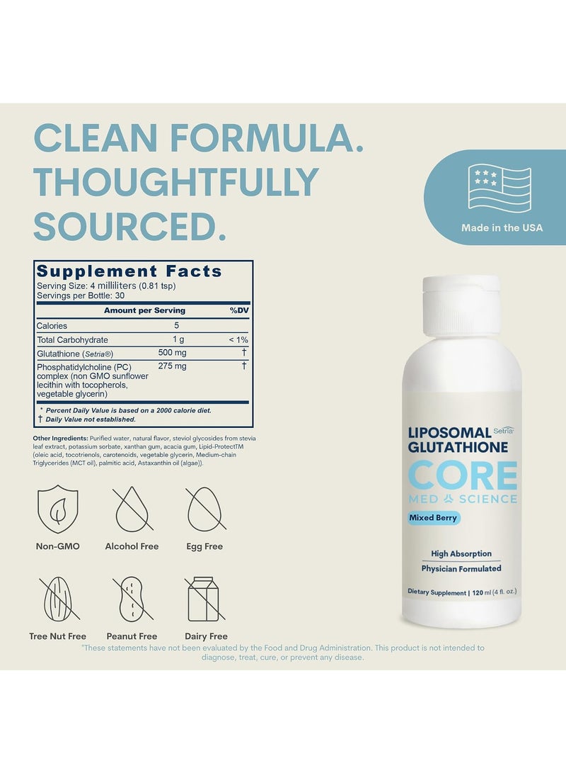 Core Med Science Liposomal Glutathione Liquid - Pure Reduced Glutathione Setria® 500mg/dose, 30 doses - Liver Detox, Brain Function - Vegan Soy-Free Non-GMO, Citrus Flavored - IV For Life - Image 2