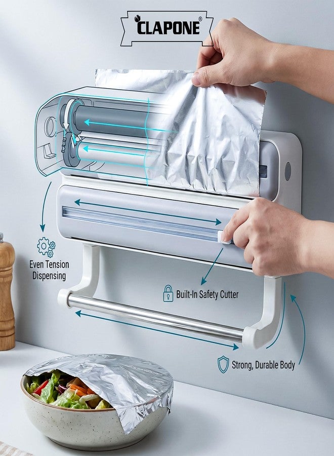 CLAPONE Wrap Organizer with Cutter Plastic Wrap Dispenser 3 in 1 Compatible with Cling Film Paper Towel Holder/Tin Foil and Roti Paper Cutter/Aluminum Foil/Butter Paper/Roti Wrap/Food Wrap Roll-Grey - Image 4