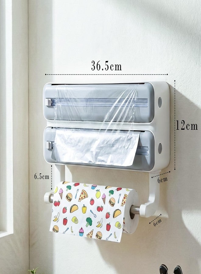 CLAPONE Wrap Organizer with Cutter Plastic Wrap Dispenser 3 in 1 Compatible with Cling Film Paper Towel Holder/Tin Foil and Roti Paper Cutter/Aluminum Foil/Butter Paper/Roti Wrap/Food Wrap Roll-Grey - Image 2