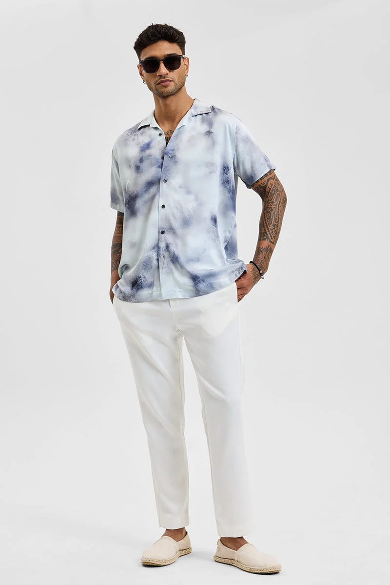 سنيتش Light Blue Abstract Half Sleeve Boxy Casual Shirt