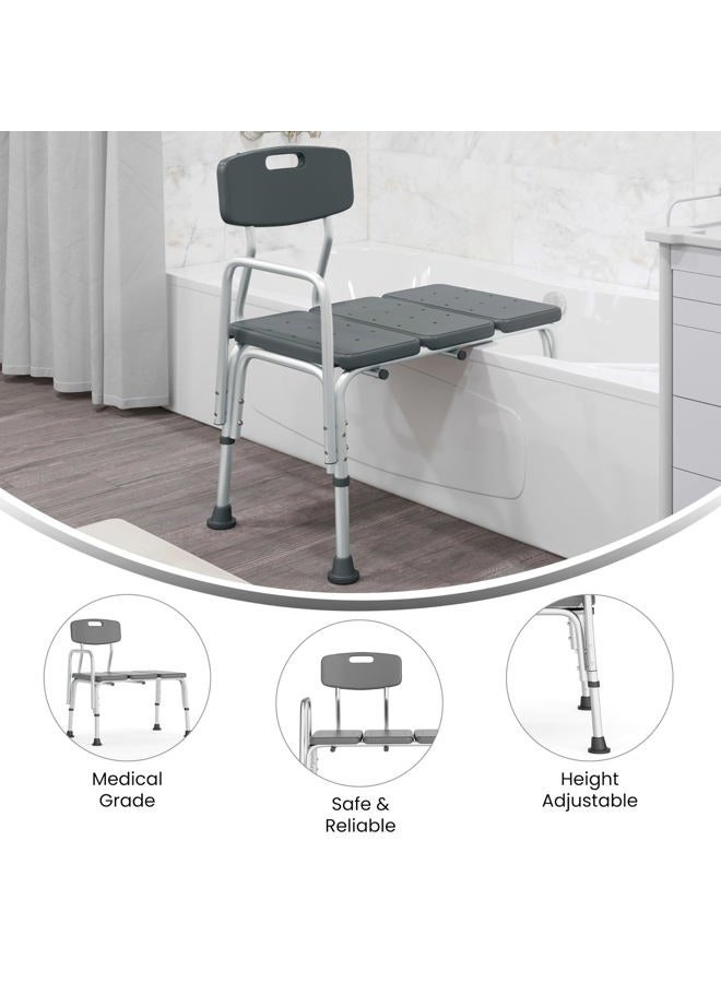 Flash Furniture HERCULES Series 300 Lb. Capacity Adjustable Gray Bath & Shower Transfer Bench with Back and Side Arm - Image 4
