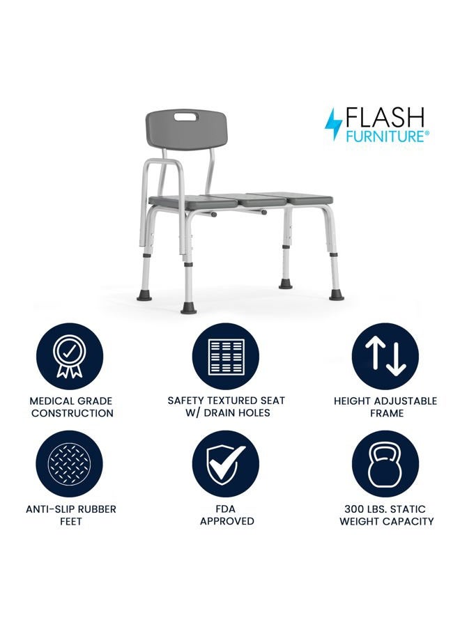 Flash Furniture HERCULES Series 300 Lb. Capacity Adjustable Gray Bath & Shower Transfer Bench with Back and Side Arm - Image 2
