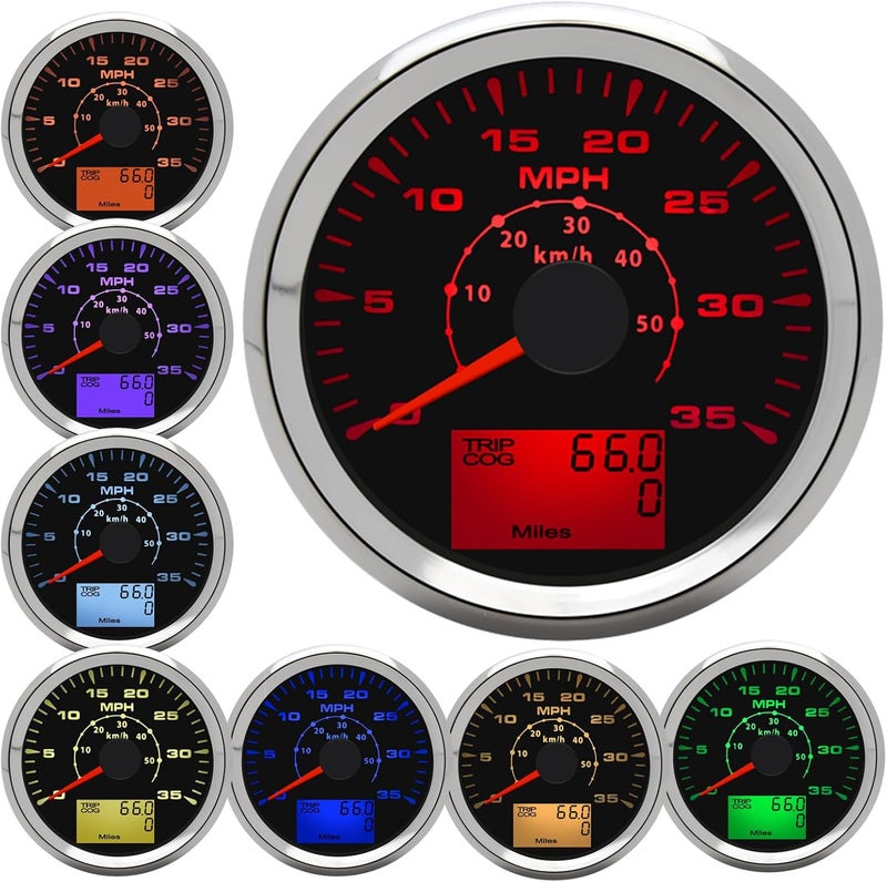 Geloo 85MM Boat GPS Speedometer Gauge, Waterproof Marine Speedometer 0-35MPH 0-50Km/h with 7 Colors Backlight, 9-32V Universal - Image 1