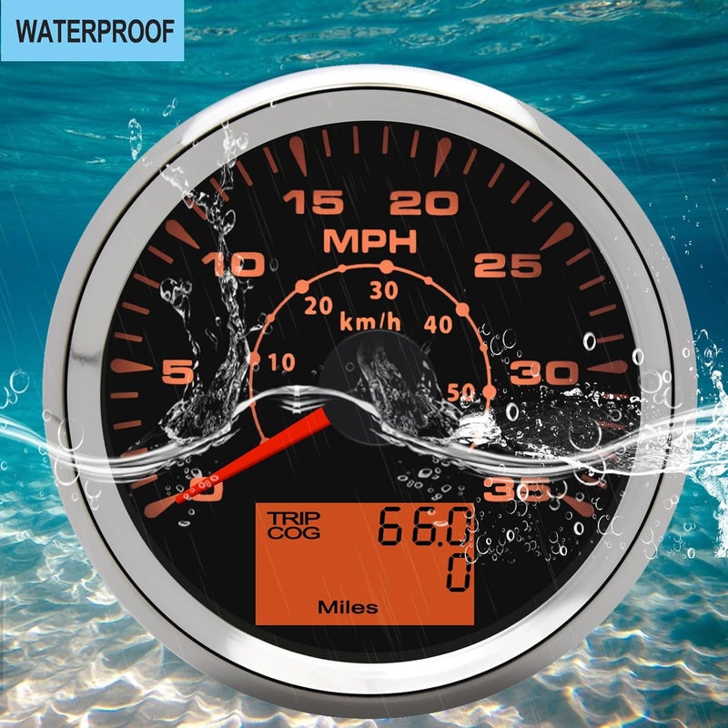 Geloo 85MM Boat GPS Speedometer Gauge, Waterproof Marine Speedometer 0-35MPH 0-50Km/h with 7 Colors Backlight, 9-32V Universal - Image 2