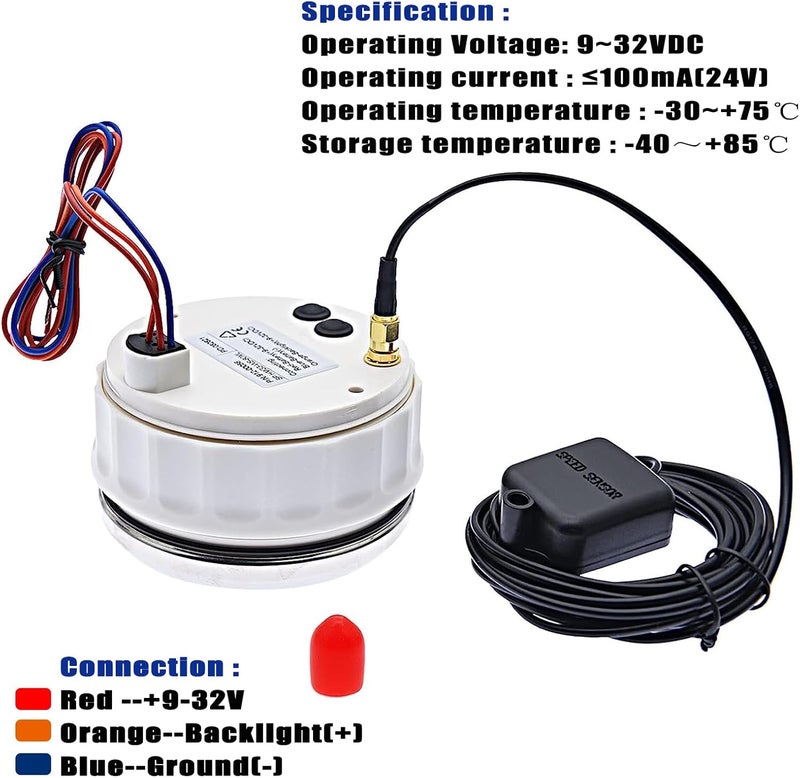 Geloo 85MM Boat GPS Speedometer Gauge, Waterproof Marine Speedometer 0-35MPH 0-50Km/h with 7 Colors Backlight, 9-32V Universal - Image 5