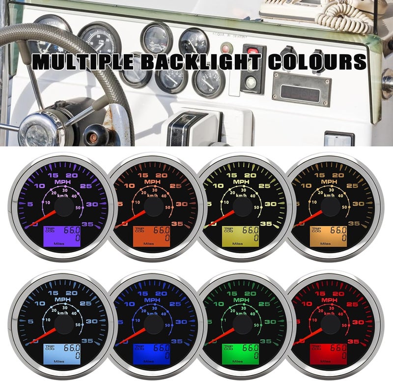 Geloo 85MM Boat GPS Speedometer Gauge, Waterproof Marine Speedometer 0-35MPH 0-50Km/h with 7 Colors Backlight, 9-32V Universal - Image 3
