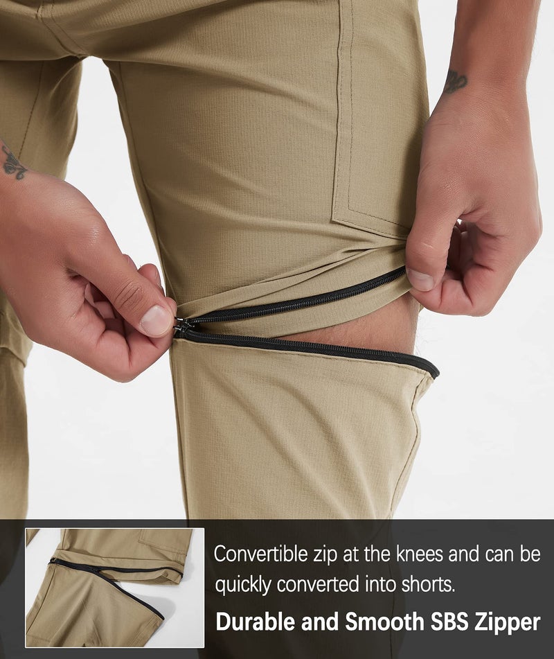 AREOUTS Men's Hiking Pants Convertible Zip Off Lightweight Waterproof Quick Dry Outdoor Fishing Travel Safari Camping Khaki 40 - Image 3