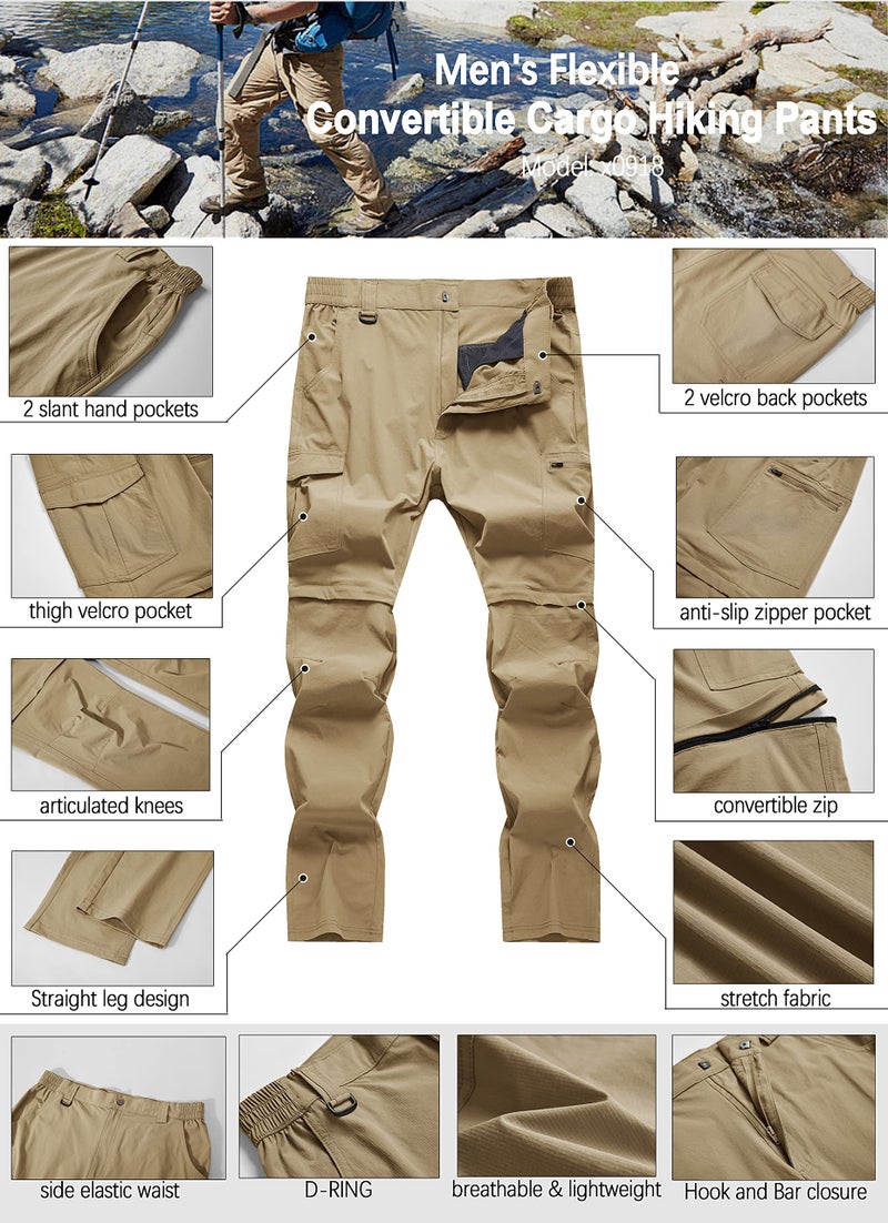 AREOUTS Men's Hiking Pants Convertible Zip Off Lightweight Waterproof Quick Dry Outdoor Fishing Travel Safari Camping Khaki 40 - Image 5