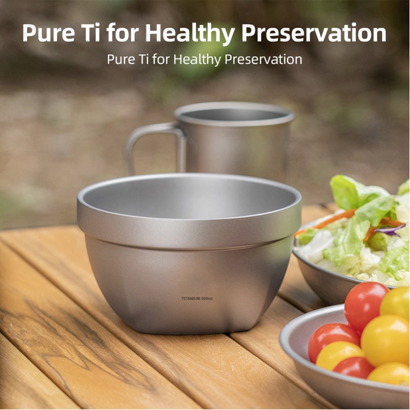 Ultralight Ti Bowl 12.5cm Top Diameter x 7cm Height Pure Ti Healthy Ultralight Portable Outdoor Camping Bowl - Double-Layer Heat Resistant Picnic Rice Bowl for Outdoor Dining Picnic Activities - Image 4